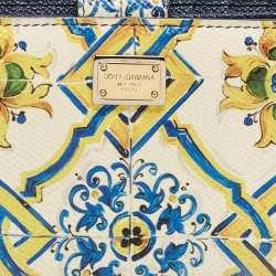 Pre Owned Dolce & Gabbana Multicolor Majolica Print Leather French Wallet