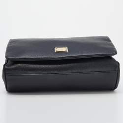 Dolce & Gabbana Black Leather Miss Sicily Chain Top Handle Bag