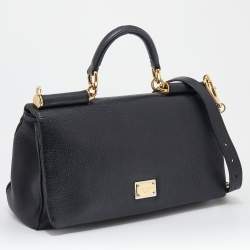 Dolce & Gabbana Black Leather Miss Sicily Chain Top Handle Bag