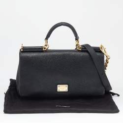 Dolce & Gabbana Black Leather Miss Sicily Chain Top Handle Bag