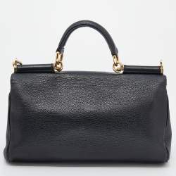 Dolce & Gabbana Black Leather Miss Sicily Chain Top Handle Bag