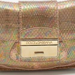 مملوكة مسبقًا Dolce & Gabbana Multicolor Holographic Snakeskin Flap Chain Clutch
