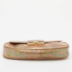 مملوكة مسبقًا Dolce & Gabbana Multicolor Holographic Snakeskin Flap Chain Clutch
