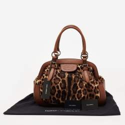 Pre Owned Dolce and Gabbana Brown Leopard Print Canvas and Leather Frame Satchel