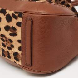 Pre Owned Dolce and Gabbana Brown Leopard Print Canvas and Leather Frame Satchel