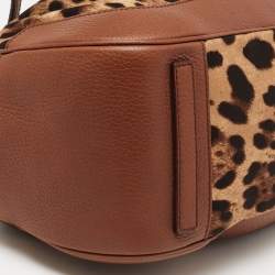 Pre Owned Dolce and Gabbana Brown Leopard Print Canvas and Leather Frame Satchel