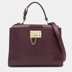 Pre Owned Dolce & Gabbana Burgundy Lizard Embossed Leather Miss Monica Top Handle Bag