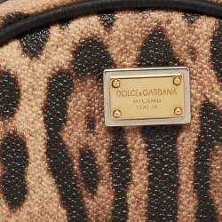 مملوكة مسبقًا حقيبة كروس دولتشي أند غابانا غلم كانفاس مقوى نقشة فهد بيج / بني مستديرة