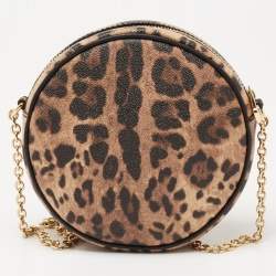 مملوكة مسبقًا حقيبة كروس دولتشي أند غابانا غلم كانفاس مقوى نقشة فهد بيج / بني مستديرة