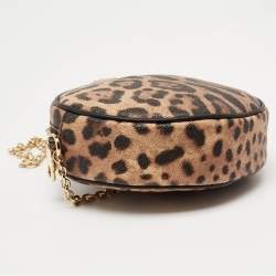 مملوكة مسبقًا حقيبة كروس دولتشي أند غابانا غلم كانفاس مقوى نقشة فهد بيج / بني  مستديرة