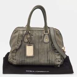 Dolce & Gabbana Grey Leather Miss Gin Ruffle Bowler Bag