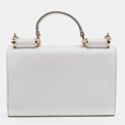 Pre Owned Dolce & Gabbana Off White Leather Miss Sicily Von Smartphone Bag