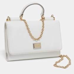 Pre Owned Dolce & Gabbana Off White Leather Miss Sicily Von Smartphone Bag