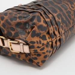Pre Owned Dolce & Gabbana Brown/Rose Gold Leopard Print Coated Canvas and Leather Satchel