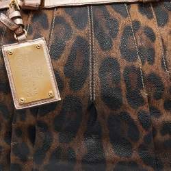 Pre Owned Dolce & Gabbana Brown/Rose Gold Leopard Print Coated Canvas and Leather Satchel