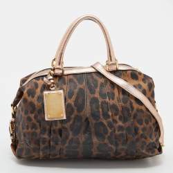 Pre Owned Dolce & Gabbana Brown/Rose Gold Leopard Print Coated Canvas and Leather Satchel