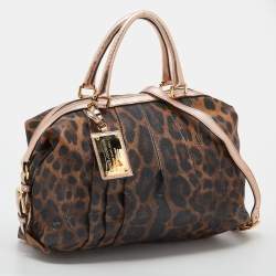 Pre Owned Dolce & Gabbana Brown/Rose Gold Leopard Print Coated Canvas and Leather Satchel