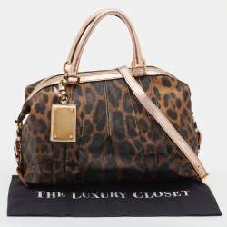 Pre Owned Dolce & Gabbana Brown/Rose Gold Leopard Print Coated Canvas and Leather Satchel