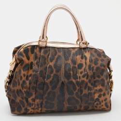 Pre Owned Dolce & Gabbana Brown/Rose Gold Leopard Print Coated Canvas and Leather Satchel