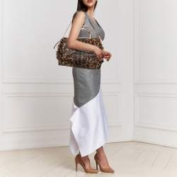 Pre Owned Dolce & Gabbana Brown/Rose Gold Leopard Print Coated Canvas and Leather Satchel