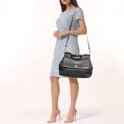 Pre Owned Dolce & Gabbana Grey Leather Large Miss Sicily Top Handle Bag