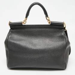 Pre Owned Dolce & Gabbana Grey Leather Large Miss Sicily Top Handle Bag