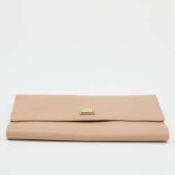 Pre Owned Dolce & Gabbana Beige Leather Long Trifold Wallet