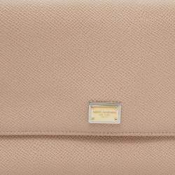 Pre Owned Dolce & Gabbana Beige Leather Long Trifold Wallet