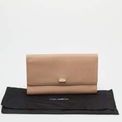 Pre Owned Dolce & Gabbana Beige Leather Long Trifold Wallet