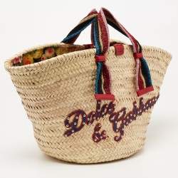Pre Owned Dolce & Gabbana Multicolor Woven Straw and Lurex Fabric Kendra Basket Tote