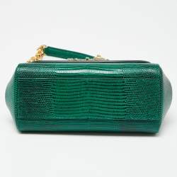 Dolce & Gabbana Green Iguana Embossed Leather Crystal DG Logo Mini Miss Sicily Bag