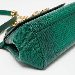 Dolce & Gabbana Green Iguana Embossed Leather Crystal DG Logo Mini Miss Sicily Bag