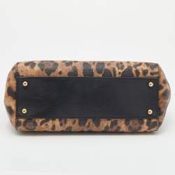 مملوكة مسبقًا Dolce & Gabbana Black/Beige Leopard Print Coated Canvas And Leather Medium Sicily Top Handle Bag