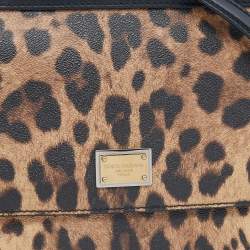 مملوكة مسبقًا Dolce & Gabbana Black/Beige Leopard Print Coated Canvas And Leather Medium Sicily Top Handle Bag