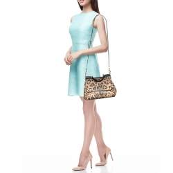 مملوكة مسبقًا Dolce & Gabbana Black/Beige Leopard Print Coated Canvas And Leather Medium Sicily Top Handle Bag