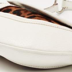Pre Owned Dolce & Gabbana White/Brown Leopard Print Calf Hair and Leather Hobo
