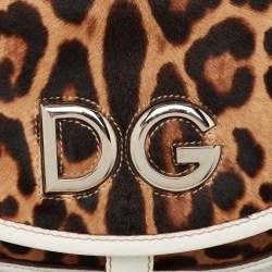 Pre Owned Dolce & Gabbana White/Brown Leopard Print Calf Hair and Leather Hobo