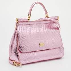 Pre Owned حقيبة دولتشي أند غابانا ميس سيسيلي جلد ثعبان ميتاليك يد علوية متوسطة