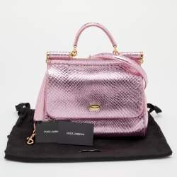 Pre Owned حقيبة دولتشي أند غابانا ميس سيسيلي جلد ث عبان ميتاليك يد علوية متوسطة