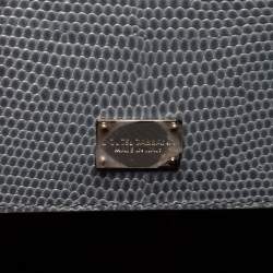 Pre Owned Dolce & Gabbana Light Blue  Lizard Embossed Leather Medium Miss Monica Top Handle Bag