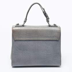 Pre Owned Dolce & Gabbana Light Blue  Lizard Embossed Leather Medium Miss Monica Top Handle Bag