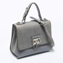 Pre Owned Dolce & Gabbana Light Blue  Lizard Embossed Leather Medium Miss Monica Top Handle Bag