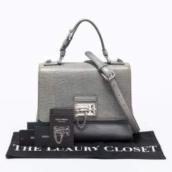 Pre Owned Dolce & Gabbana Light Blue  Lizard Embossed Leather Medium Miss Monica Top Handle Bag