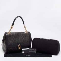 Pre Owned Dolce & Gabbana Black Leopard Print Coated Canvas and Leather Padlock Top Handle Bag