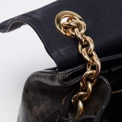 Pre Owned Dolce & Gabbana Black Leopard Print Coated Canvas and Leather Padlock Top Handle Bag