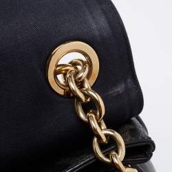 Pre Owned Dolce & Gabbana Black Leopard Print Coated Canvas and Leather Padlock Top Handle Bag