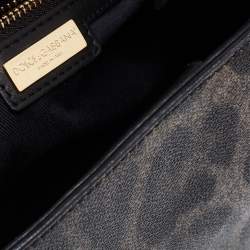 Pre Owned Dolce & Gabbana Black Leopard Print Coated Canvas and Leather Padlock Top Handle Bag
