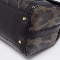Pre Owned Dolce & Gabbana Black Leopard Print Coated Canvas and Leather Padlock Top Handle Bag