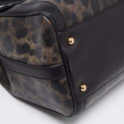 Pre Owned Dolce & Gabbana Black Leopard Print Coated Canvas and Leather Padlock Top Handle Bag