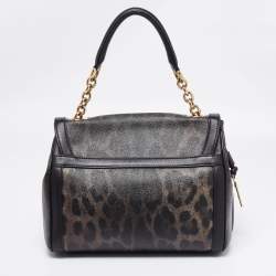Pre Owned Dolce & Gabbana Black Leopard Print Coated Canvas and Leather Padlock Top Handle Bag